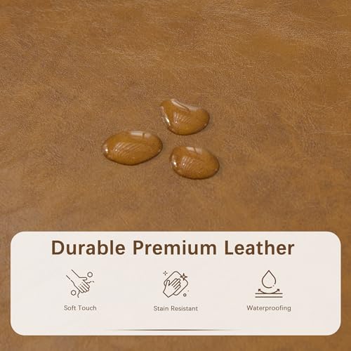 Image of HUIMO Faux Leather Storage Ottoman Bench 50.3 Inch Extra Long PU Upholstered Bedroom Bench with Large Storage Space for The Living Room, Entryway, Bedroom Hold Up to 300lbs (Light Brown)