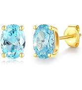 FANCIME 14k Solid Yellow Gold Oval Stud K&uuml;peler Dişli K&uuml;me Stud K&uuml;peler Doğal/Yaratılmış M&uuml;cevherler...