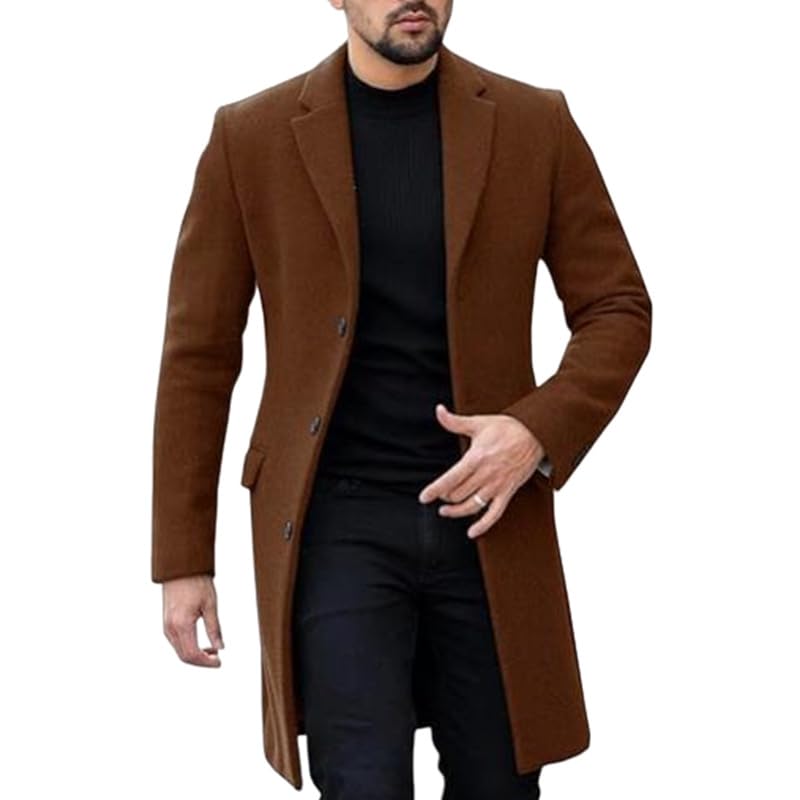 Kenhansion Men's Single-Breasted Cardigan Tweed Coat Long Sleeve Jacket Business Fashion Notched Collar Overcoat Warm Coats, Green, 3X-Large