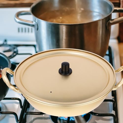 LOORGVEL Instant Noodle Pot - 22Cm Shallow Ramen Cooker with Strainer in Yellow Aluminium for Kimchi Soup and Curry - Image 6