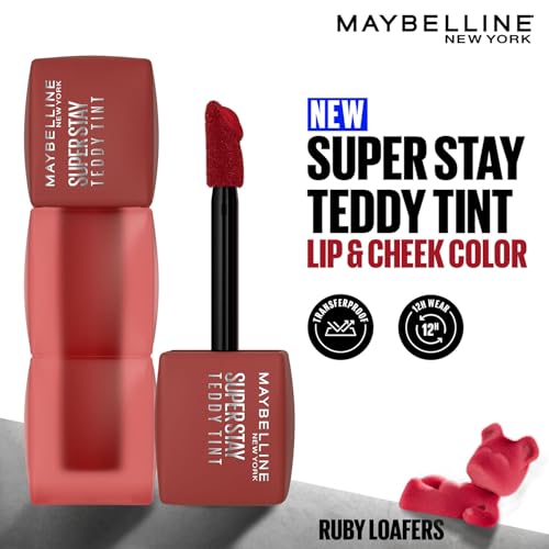 Image of Maybelline New York Superstay Teddy Tint, Lip And Cheek Color, 135 Ruby | Blurred matte that lasts up to 12H | Transferproof Lip Tint