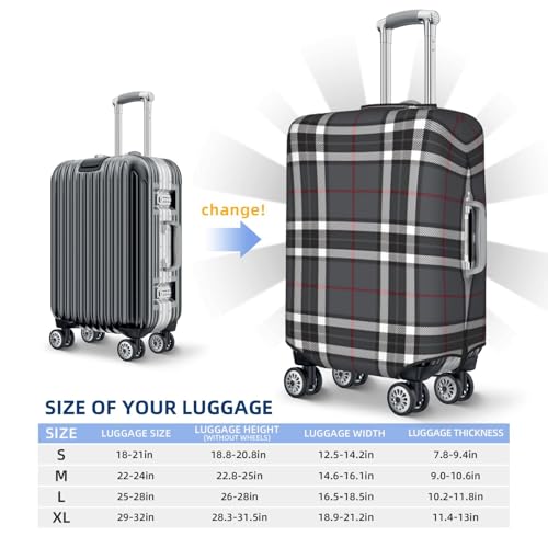 Gray-Tartan-Fabric-Textire Luggage Cover, Protective Washable Suitcase Cover - Travel Fashion Elastic Suitcase Protector Large3