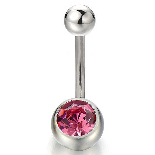 Surgical Steel Belly Button Ring Body Jewelry Piercing Navel Ring Barbells with Red Color Cubic Zirconia