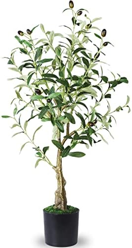 Artificial Olive Tree 32 Inch Fake Olive Topiary Silk Tree Faux Olive Plant for Indoor Outdoor Home Office Garden Decor