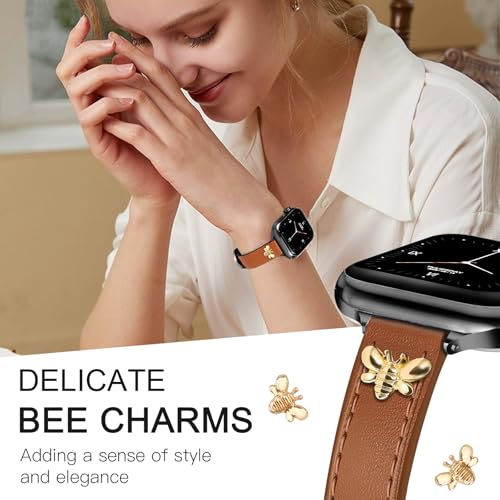 Image of JR.DM Slim Leather Bands Compatible with Apple Watch Band 38mm 40mm 41mm 42mm 44mm 45mm 46mm 49mm, Genuine Leather Band with Charms, Feminine Design for Iwatch Ultra SE Series 11 10 9 8 7 6 5 4 3 2 1