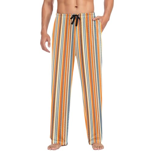 Mens Cotton Pajama Pants Sleep Lounge Pj Bottoms Sleepwear with Pockets Drawstring S Orange Striped