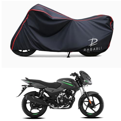 Image of Waterproof Bike Body Cover Compatible for | Bajaj Pulsar 125-Disc | Taffeta Fabric, Red Piping Design, Bottom Elastic Fit | Dustproof, Sun UV & Rain Protection for All Bikes