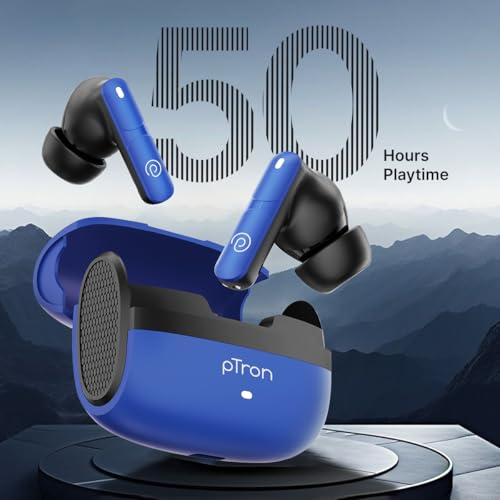 Image of pTron Bassbuds Blaze in-Ear TWS Earbuds w / 13mm Drivers, 50Hrs Playtime, AI-ENC Clear Calls, Bluetooth V5.4 Wireless Headphones, Touch Control, Voice Assistant, Type C Charging & IPX5 (Berry)