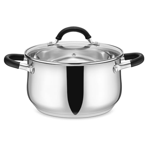 Comparison: Best Pot For Risotto 8 E-far 5Qt Stainless Steel Pot, Stock Pot with Glass Lid for Cooking Pasta Soup Sauce, Tri-Ply Induction Thick Base & Cool-Touch Handles, All Stoves & Dishwasher Safe