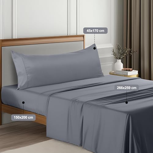 Image of Utopia Bedding 3-Piece Bed Sheet Set 150 x 200 cm, Grey - Polyester Microfibre, Oeko-Tex Certified, 1 Fitted Sheet 150 x 200 cm, 1 Flat Sheet 266 x 259 cm and 1 Pillowcase 45 x 170 cm