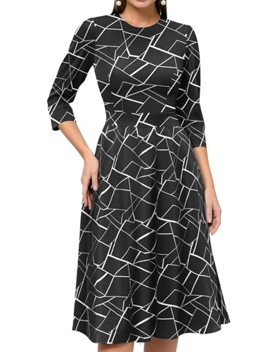 Image of Simple Flavor Women's Floral Vintage Dress Elegant Midi Evening Dress 3 /4 Sleeves