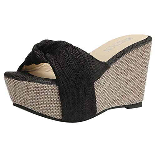 HCFKJ Sandalias Mujer Verano 2019 Zapatos De TacóN Alto con Plataforma De TacóN Alto con Cordones De CuñA para Mujer Casual Sandalias con Lazo