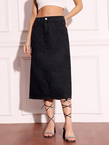 Image of Miss Chase Women's Regular High Rise Above Knee Stretchable Denim Skirt
