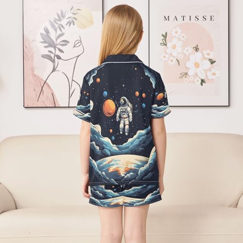 ALAZA Space Astronaut Funny Satin Pajamas Set Short Sleeve Button Down Sleepwear Summer Pjs 2 Piece4