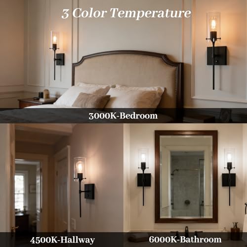 Image of Modern Battery Operated Wall Sconces Set of 2, Wireless Rechargeable Wall Light with Remote Control, Dimmable 3000K /4500K /6000K Cordless Glass Sconce for Bedroom Living Room Bathroom Hallway Entryway
