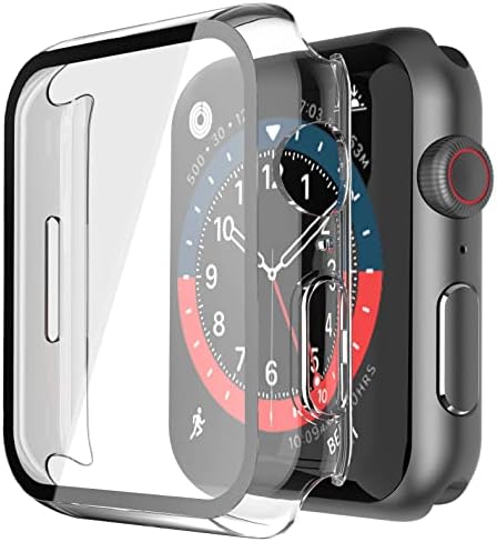 Piuellia 2 Pack Clear Hard Case with Tempered Glass Screen Protector Compatible for Apple Watch Series 9 Series 8 Series 7 41mm Ultra Thin Shockproof Case Cover