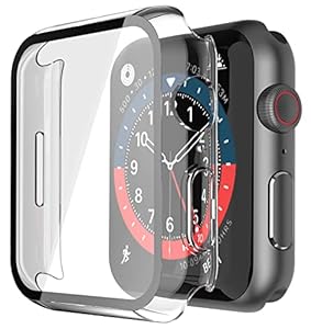 Piuellia 2 Pack Transparent Hard Case with Tempered Glass Screen Protector Compatible for Apple Watch Series 9 Series 8 Series 7 45mm, Ultra-Thin Shockproof Overall Protective Cover for iWatch