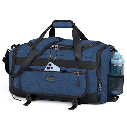Image of IGOLUMON Gym Bag for Men 55L Sports Duffel Bags Gym Duffle Bag Women with Shoe Compartment & Wet Pocket Water Resistant Travel Duffel Bag Lightweight Weekender Overnight Bag Blue