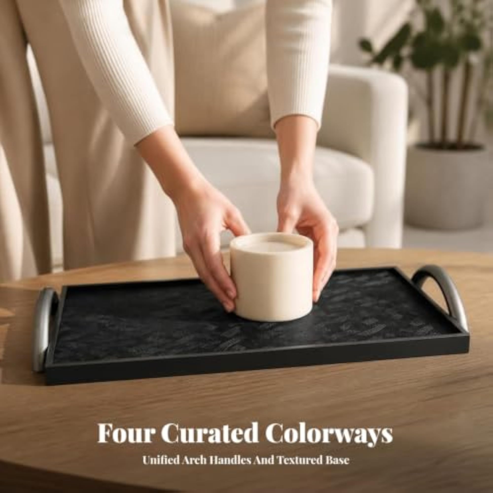 Textured Rectangle Metal Decorative Tray, Multi-Purpose