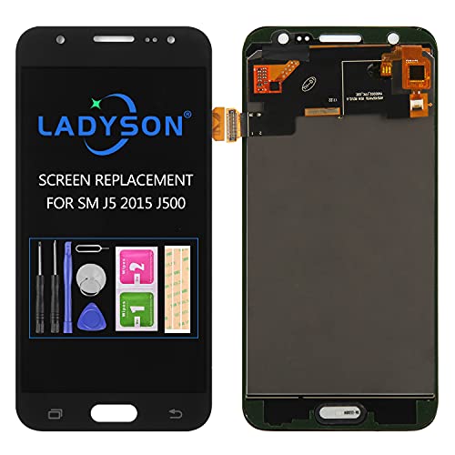 LADYSON Para Samsung J500 Pantalla de repuesto LCD Panel táctil digitalizador Asamblea completa para Samsung Galaxy J5 2015 J500 J500F SM-J500F TFT Reparación Piezas (negro) Cover