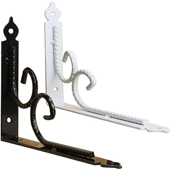 DX Industriell dekorativ vägghängning, dekorativ massivt järn vägghängning, L-formad hylla botten, med gratis skruvtillbehör (svart, vit)