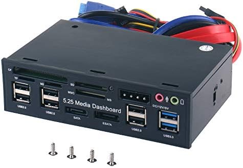 Tccmebius TCC-QL5E 5.25 Inch PC Multifunction Dashboard Media Front Panel, With SATA e-SATA Dual USB 3.0 6 port USB 2.0 Audio Ports and Five-in-one Card Reader (SD/MMC/CF/MS/TF / M2)
