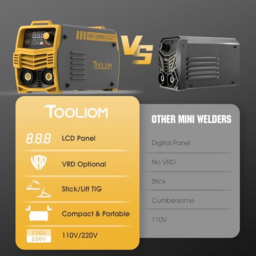 Image of TOOLIOM 135A 2-in-1 Mini Stick Welder, 110V /220V | Smart LCD screen, stick and Lift TIG capable, adjustable Hot Start and ARC Force, includes welding rods and gloves