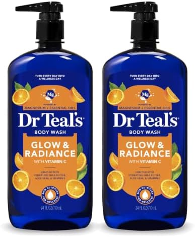 Dr Teal's Body Wash with Pure Epsom Salt, Glow & Radiance with Vitamin C & Citrus Essential Oils, 24oz (Pack of 2)
