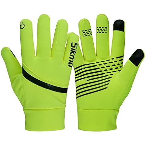 Sikma Waterproof cycling gloves Windproof Padded Softshell gloves Touchscreen Anti Slip Fleece Lined Midseason Winter Cycling Gloves Full Finger Breathable Bicycle. (Yellow Fluorescent, S) Cover