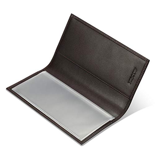 Image of HISCOW Slim Leather Checkbook Cover for Personal Checks, Premium Coffee, One Size, Minimalist | Full grain cowhide, transaction register & check book pockets, removable duplicate divider, durable stitching, gifts for men
