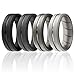 ROQ Silicone Rings, Breathable Silicone Rubber Wedding Ring Band for Men with Comfort-Fit Design, 8mm Engraved Middle Line, 4 Pack, Silicone Wedding Ring - Black, Grey, Silver Colors - Size 10