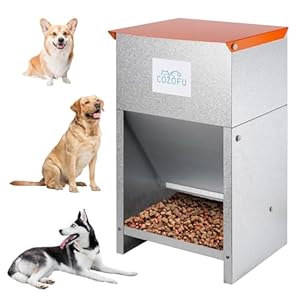 Dog Feeder – Galvanized Metal Pet Food Station for Indoor & Outdoor Use – Automatic Gravity-Fed Dispenser Suitable for Small, Medium, and Large Dog Breeds – Capacity: 25 Pounds of Dry Kibble