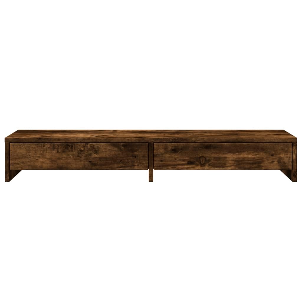 Supporto per monitor con cassetti, in legno di rovere affumicato, 100 x 27 x 15 cm, per ufficio e home office, ripiano ergonomico per laptop, PC, tablet e postazione di lavoro da gioco