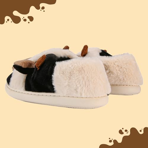 Cow Slippers for Women Men, Fluffy Cute Memory Foam Lightweight House Shoes Cozy Cartoon Slippers with Polar Fleece Lining Funny Furry Kawaii Bedroom Indoor and Outdoor4