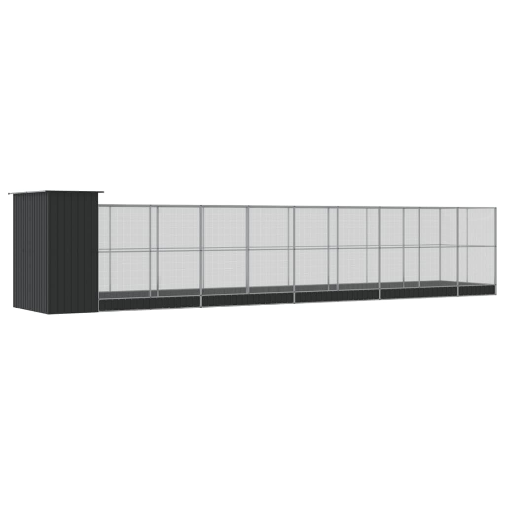 Voliera con estensione in acciaio zincato argento, 1037 x 203 x 216 cm, grande gabbia per uccelli con griglia, porta e parco giochi per pappagalli, pappagalli, canarini, pappagalli, fink