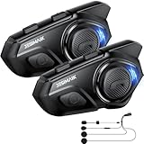 JESIMAIK Motorcycle Helmet Bluetooth Headset, 10 Way 2KM Helmet Communication System, Multitasking Audio Motorcycle Intercom, 2 Mics&40mm Speaker, 2 Pack