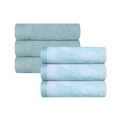 Superior Cotton Marble Jacquard Border Quick Dry Towel Set, 6 Piece, Cyan