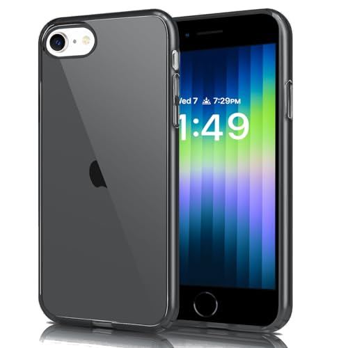 JJGoo Compatible with iPhone SE Case 2022/2020, Compatible with iPhone 7 8 Case Clear Soft Transparent Shockproof Protective Slim Thin Bumper Phone Cover, Black