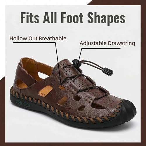 Image of Mens Casual Closed Toe Leather Sandals Outdoor Fisherman Adjustable Sport Summer Shoes