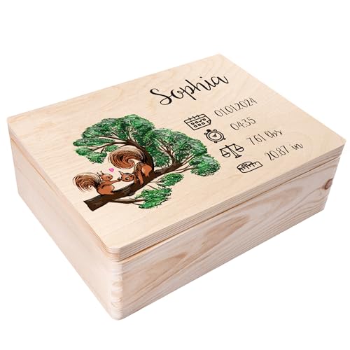 Creative Deco Boîte à Souvenirs Bébé Personnalisé - Personnalisés Ecureuil | Personnalisable Cadeau à Souvenirs Individuelle pour Une Naissance pour Fille et garçon | Boîte en Bois