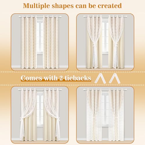 Image of Yinhua Blackout Curtains for Bedroom Double Layer Beige Curtains for Living Room 84 Inches Long Nursery Curtain with Tiebacks, Thermal Insulation Grommet Drapes for Toddler, 52 inch W x 84 inch L