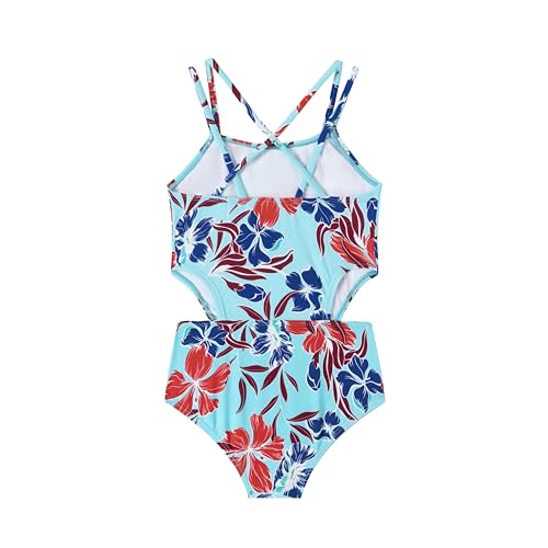 Image of LIZENS Girls' One Piece Leopard Swimwear Cut Out Spaghetti Straps Swimsuit Floral Beach Bathing Suit for Girls Toddler Kids