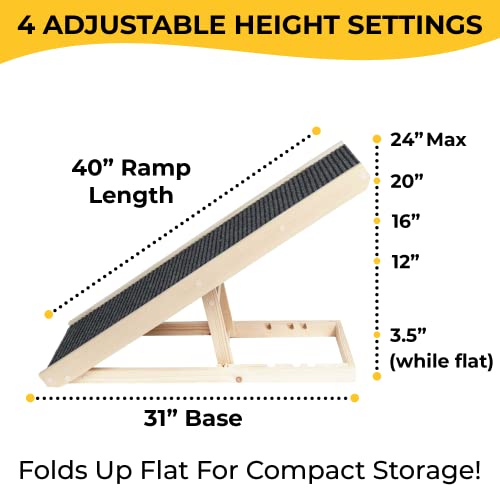 Alpha Paw Pawramp - The Original Dog Ramp for Couch & Bed - Foldable & Portable Pet Ramp for Small & Large Dogs (up to 80 lbs), 4 Adjustable Heights, Senior Dog Friendly, Natural Finnish Wood