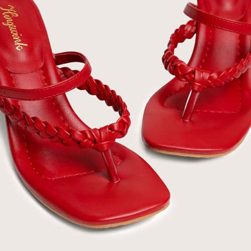 Women's Kitten Heels Open Toe Braided Strappy Heels Sexy Heeled Sandals Square Toe Thong Flip Flop 2 Inch Heel for Women3