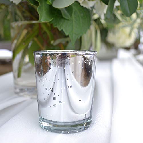 Just Artifacts 2.75-Inch Speckled Mercury Glass Votive Candle Holders (12Pcs, Silver) #TOP4