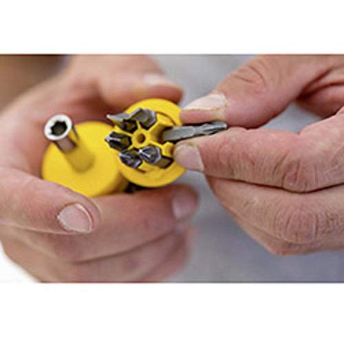 Image of STANLEY 0-66-358 Multi-Bit Stubby Ratcheting Screwdriver, Comes with 6 Screwdriver Bits (PH1-PH2, PZ1-PZ2, Flared 4.5-6 mm), Magnetic Tip, Internal Bit Storage, Bi-Material Handle, Black & Yellow