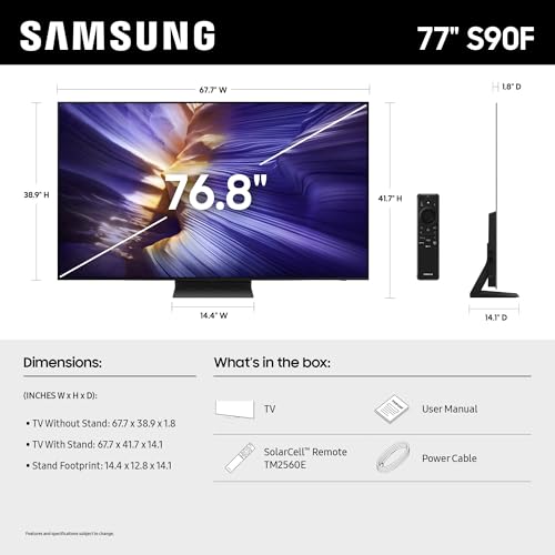 SAMSUNG 77-Inch Class OLED S90F 4K Smart TV (2025 Model) NQ4 AI Gen3 Processor, 4K AI Upscaling Pro, OLED HDR +, Motion Xcelerator 144Hz, Samsung Vision AI, Alexa Built-in - Image 3