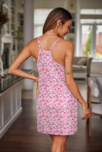 Image of Ekouaer Nightgowns for Women Cotton Sleepwear Sexy Sleep Shirt Adjustable Spaghetti Strap Night Gowns with Pockets S-3XL