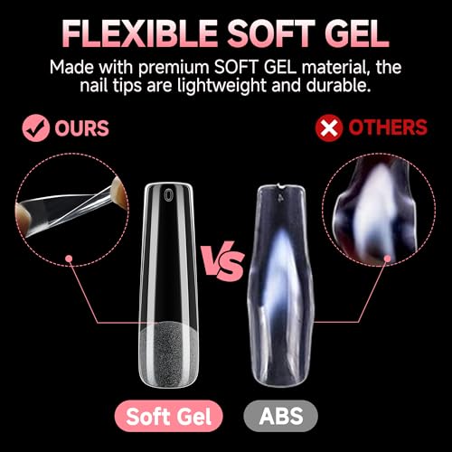 Image of UNA GELLA Nail Tips Square XXL Long: Full Cover Pre-file Square Straignt Gel Nail Tips No C Curve for DIY Press On Nails 216PCS, 12 Sizes Gel Nail Extensions Art Salon
