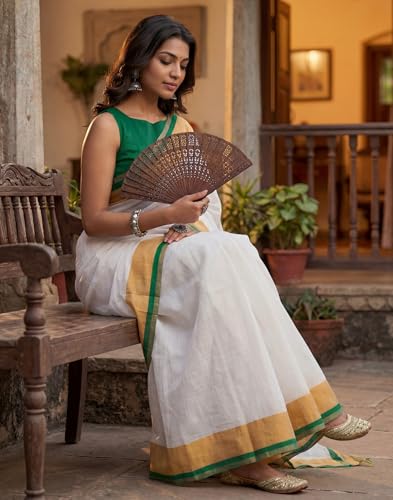 Image of SIRIL Women's Printed Cotton Linen One Minute Ready to Wear Saree With Unstitched Blouse Piece